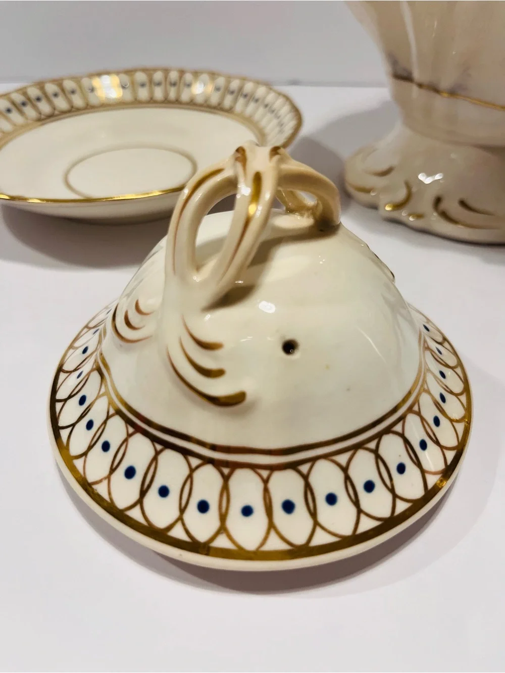 Antique Early 19th Century English Glazed Porcelain & Hand Gilded Tea Set
